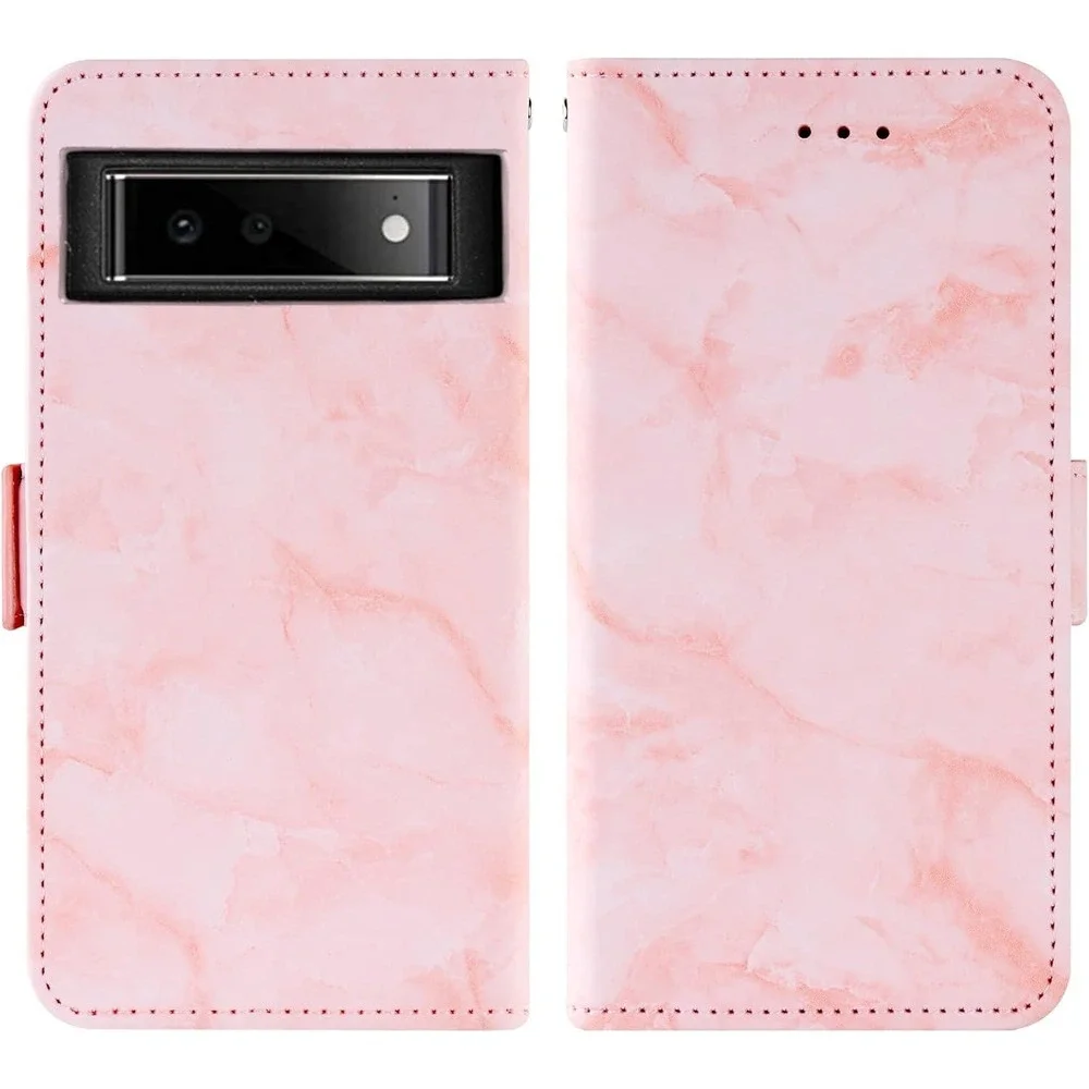 Pink Marble Wallet Phone Case for Google Pixel 6 DLSDK w/ Card Slots Lanyard-NWT